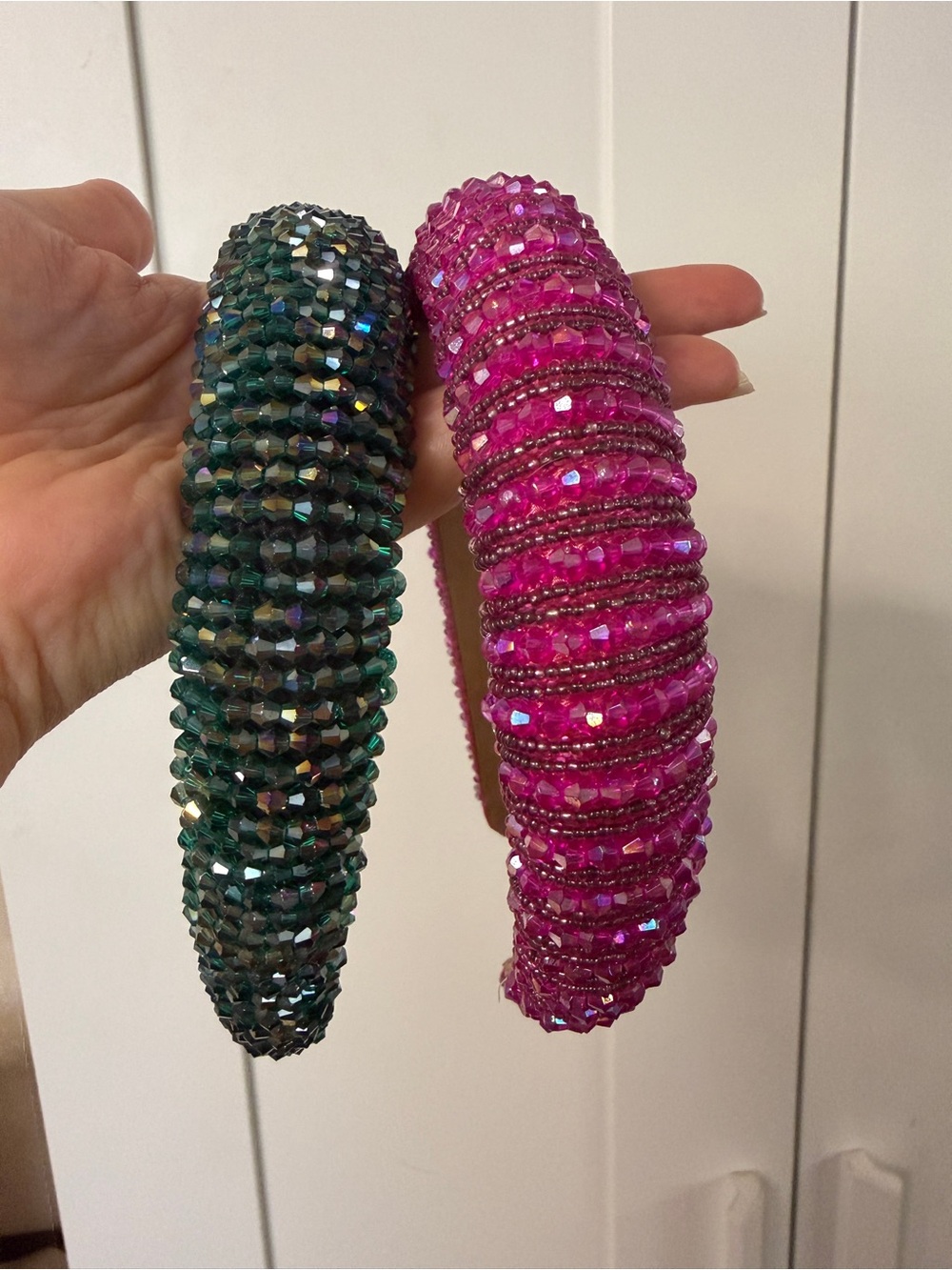 Beaded Padded Headband Set - Pink and Green $12 each